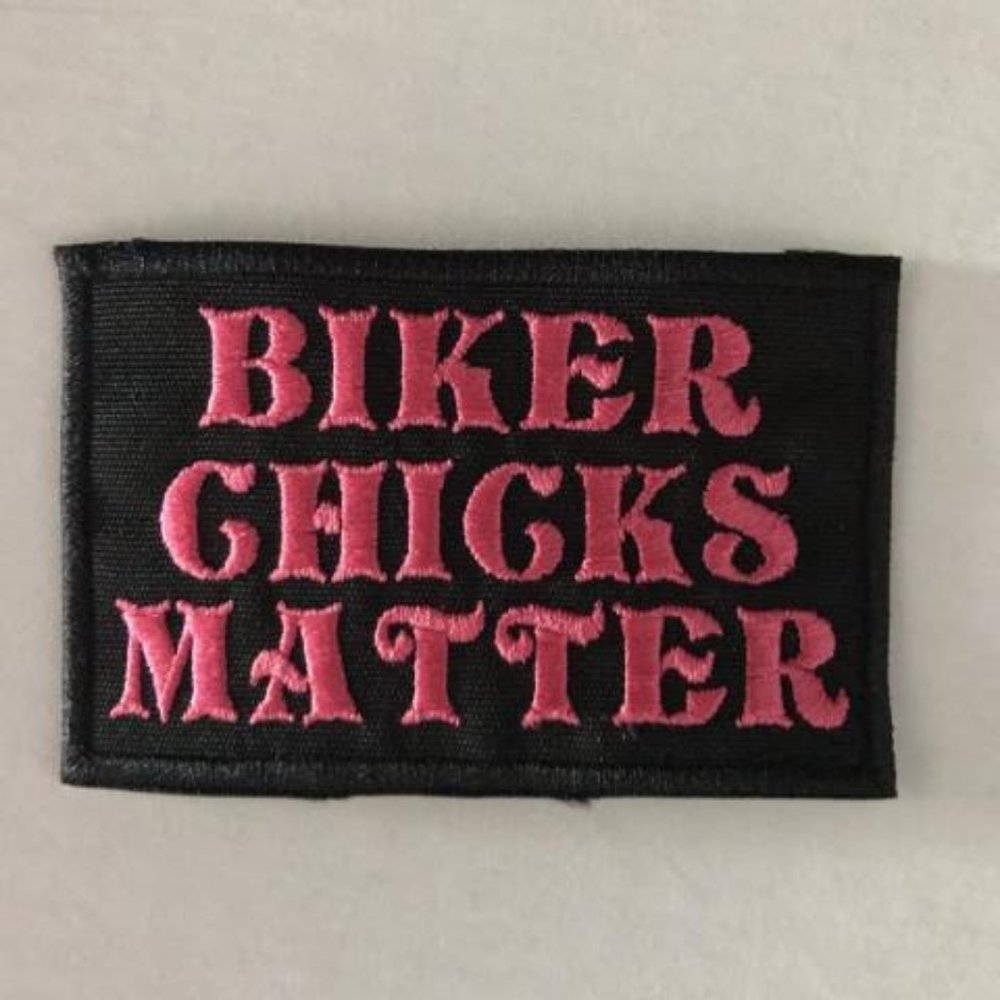 Pink Embroidered Lettering Biker Chicks Matter beautiful patch black…
